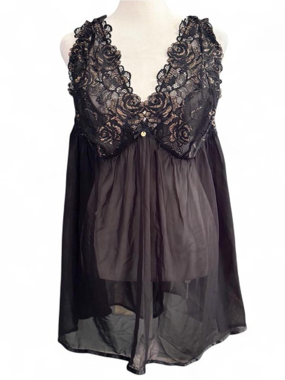 Cacique Black Lace Sheer Babydoll Lingerie Plus Size 22/24